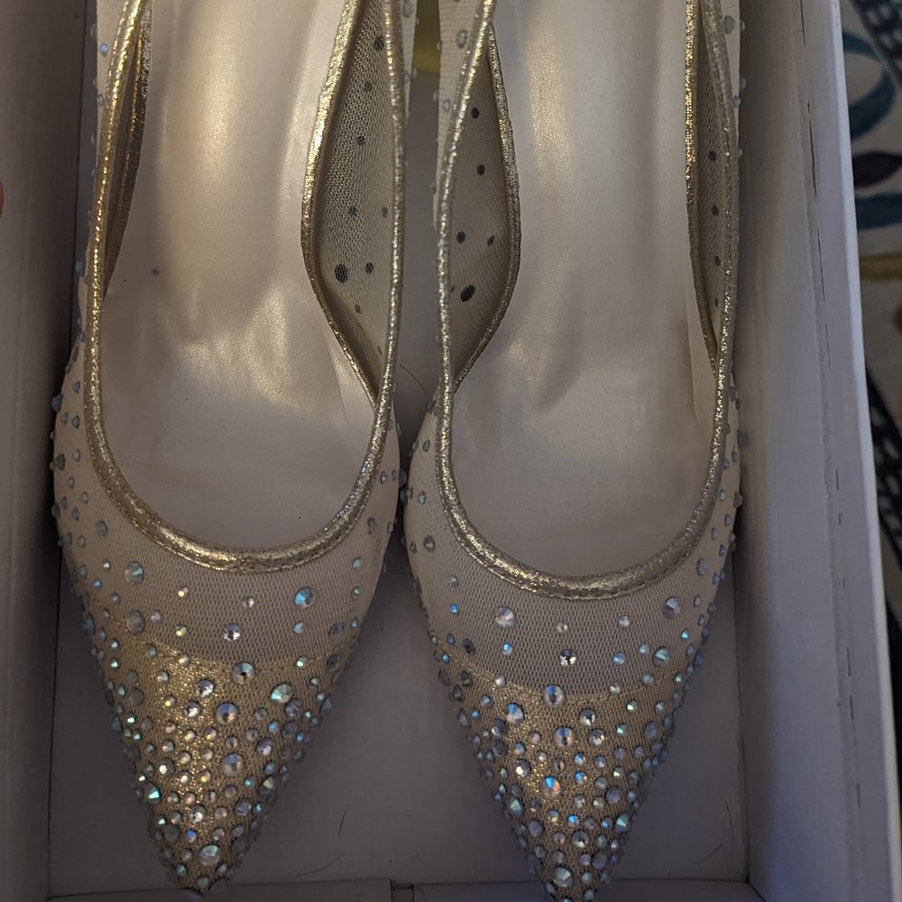 David's bridal nude crystal heel, wedding, size 8